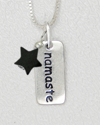 Sterling Silver Petite Namaste Tag Pendant With Black Star